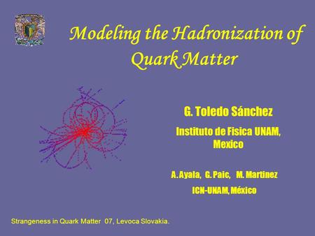 Modeling the Hadronization of Quark Matter G. Toledo Sánchez Instituto de Fisica UNAM, Mexico A. Ayala, G. Paic, M. Martinez ICN-UNAM, México Strangeness.