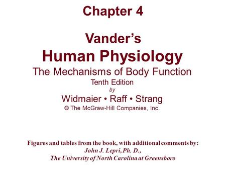 Vander’s Human Physiology The Mechanisms of Body Function Tenth Edition by Widmaier Raff Strang © The McGraw-Hill Companies, Inc. Figures and tables from.