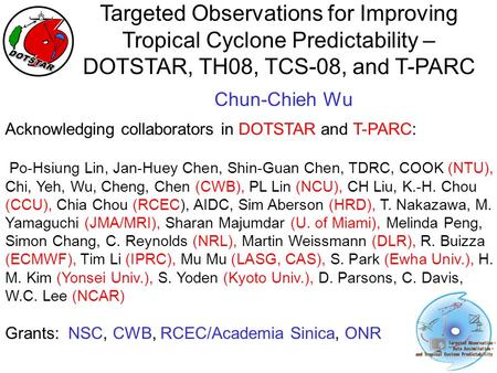 Targeted Observations for Improving Tropical Cyclone Predictability – DOTSTAR, TH08, TCS-08, and T-PARC Chun-Chieh Wu Acknowledging collaborators in DOTSTAR.