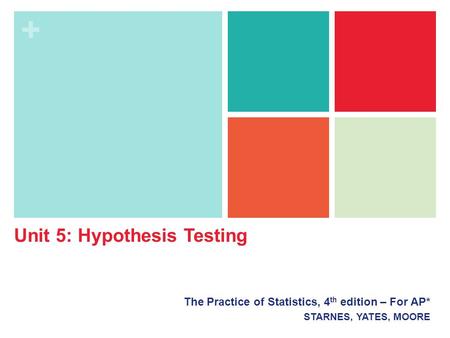 + The Practice of Statistics, 4 th edition – For AP* STARNES, YATES, MOORE Unit 5: Hypothesis Testing.