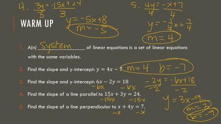 WARM UP. LESSON 67: SOLVING AND CLASSIFYING SPECIAL SYSTEMS OF EQUATIONS Expressions and Equations.