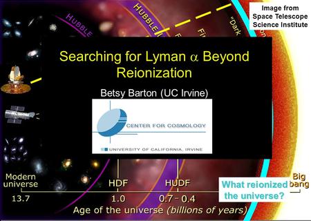 Microwave Background Image from Space Telescope Science Institute What reionized the universe? Searching for Lyman  Beyond Reionization Betsy Barton (UC.