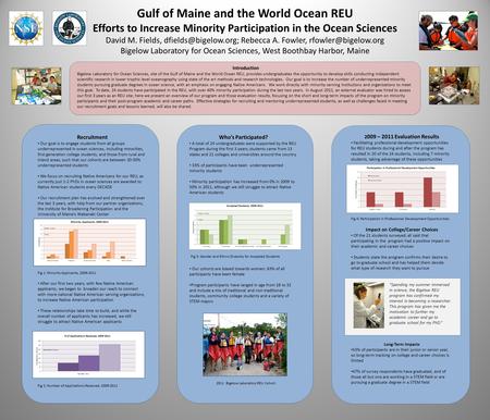 Gulf of Maine and the World Ocean REU Efforts to Increase Minority Participation in the Ocean Sciences David M. Fields, Rebecca A.