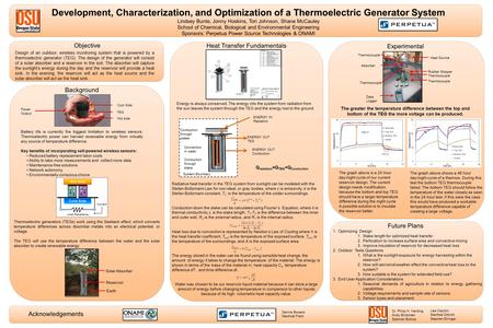 Development, Characterization, and Optimization of a Thermoelectric Generator System Lindsey Bunte, Jonny Hoskins, Tori Johnson, Shane McCauley School.