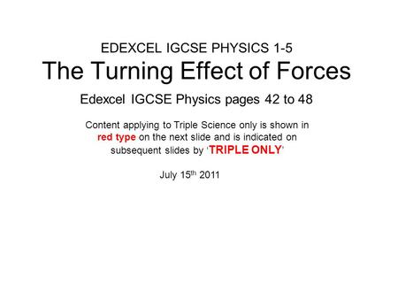 EDEXCEL IGCSE PHYSICS 1-5 The Turning Effect of Forces