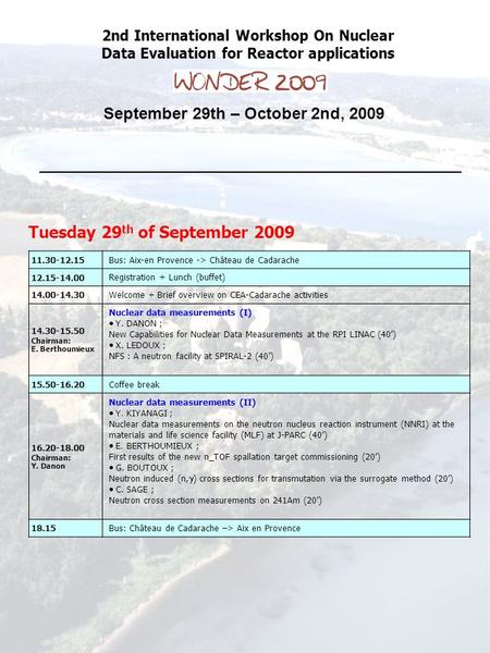2nd International Workshop On Nuclear Data Evaluation for Reactor applications September 29th – October 2nd, 2009 Tuesday 29 th of September 2009 11.30-12.15.