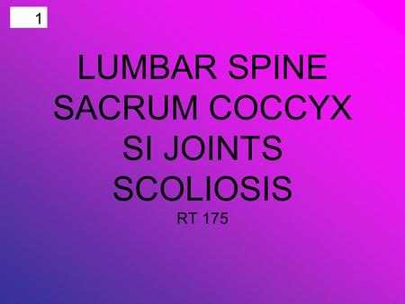 LUMBAR SPINE SACRUM COCCYX SI JOINTS SCOLIOSIS