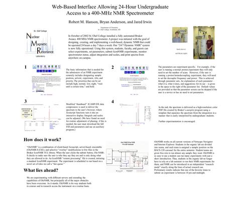 Web-Based Interface Allowing 24-Hour Undergraduate Access to a 400-MHz NMR Spectrometer Robert M. Hanson, Bryan Anderson, and Jared Irwin Modified “thumbnail”