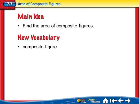Lesson 3 MI/Vocab composite figure Find the area of composite figures.