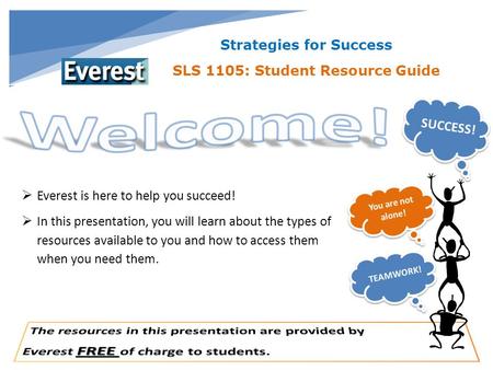 Strategies for Success SLS 1105: Student Resource Guide  Everest is here to help you succeed!  In this presentation, you will learn about the types of.