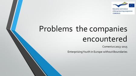 Problems the companies encountered Comenius 2013-2015 Enterprising Youth in Europe without Boundaries.