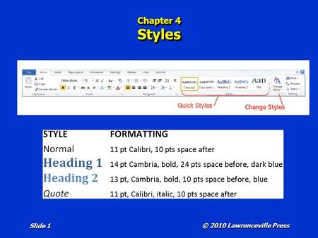 © 2010 Lawrenceville Press Slide 1 Chapter 4 Styles.