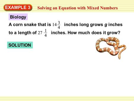 EXAMPLE 3 Solving an Equation with Mixed Numbers Biology