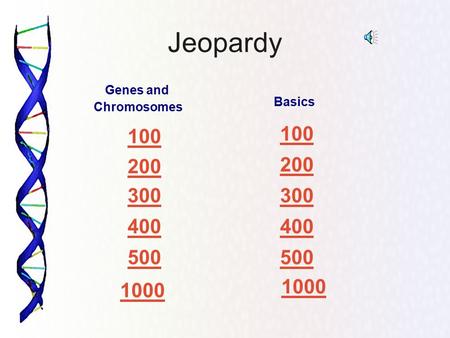Jeopardy Genes and Chromosomes Basics 100 200 300 400 500 1000 500 1000.