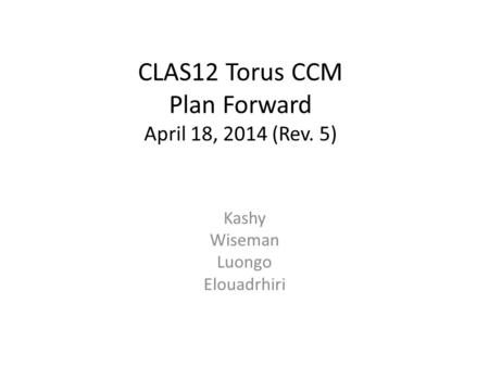 CLAS12 Torus CCM Plan Forward April 18, 2014 (Rev. 5) Kashy Wiseman Luongo Elouadrhiri.