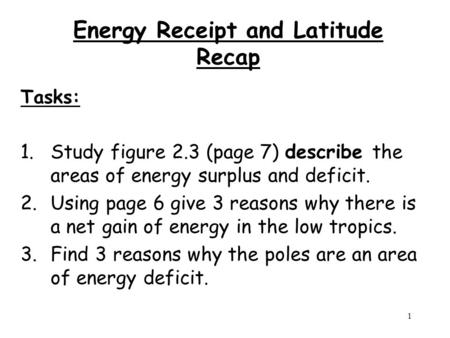 Energy Receipt and Latitude Recap