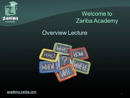 Welcome to Zariba Academy academy.zariba.com Overview Lecture 1.