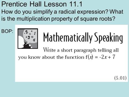 Prentice Hall Lesson How do you simplify a radical expression