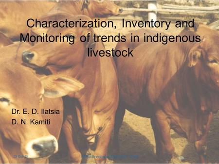 Characterization, Inventory and Monitoring of trends in indigenous livestock Dr. E. D. Ilatsia D. N. Kamiti 23-Oct-15Animal Breeding and Genomics Group1.
