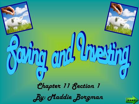 Chapter 11 Section 1 By: Maddie Borgman. Investing Definition: The act of redirecting resources from being consumed today so that they may create benefits.