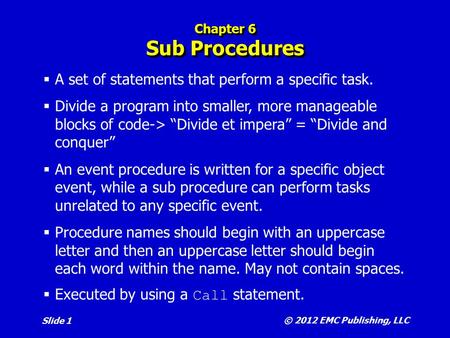 Chapter 6 Sub Procedures