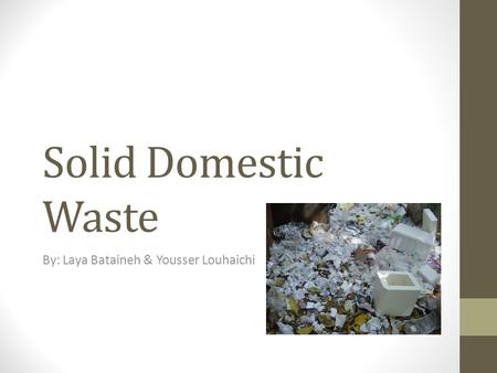 Solid Domestic Waste By: Laya Bataineh & Yousser Louhaichi.