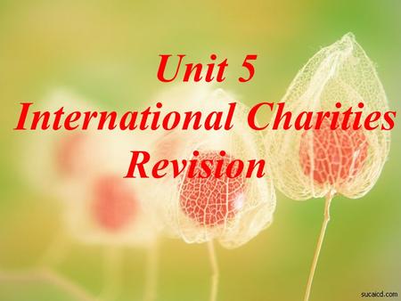 Unit 5 International Charities Revision. World Wide Fund for Nature It can protect the wildlife, nature and environment.