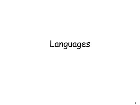 1 Languages. 2 A language is a set of strings String: A sequence of letters Examples: “cat”, “dog”, “house”, … Defined over an alphabet: