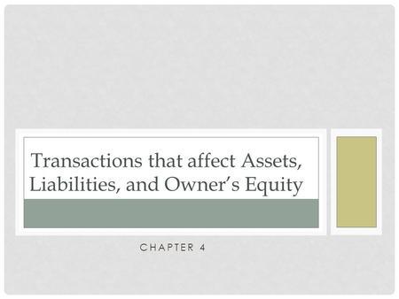 Transactions that affect Assets, Liabilities, and Owner’s Equity