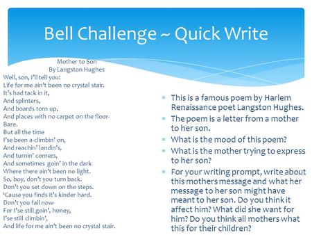 Bell Challenge ~ Quick Write