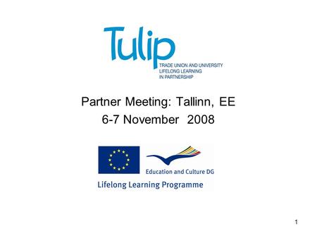 1 TULIP Partner Meeting: Tallinn, EE 6-7 November 2008.