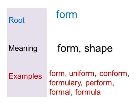 form form, shape Root Meaning Examples