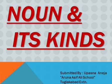 NOUN & ITS KINDS Submitted By : Upasna Aneja