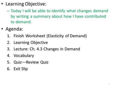 Learning Objective: Agenda: