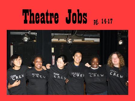 Theatre Jobs pg. 14-17. Producer Provides Finances ($$$) Hires Director & Creative Staff Pays Bills Manage Business Side of Show Responsible for the entire.