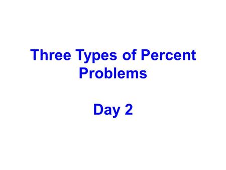 Three Types of Percent Problems Day 2. 60 = 24.40 Examples: Find 40% of 60 20% of 90.20 90 = 18 Write a mathematical sentence Click.