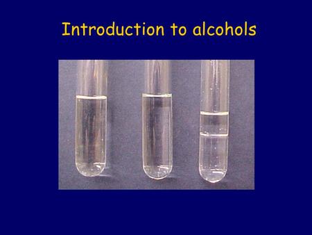Introduction to alcohols. Alcohols The functional group in an alcohol is an –OH (hydroxyl) group. For example, ethanol looks like: