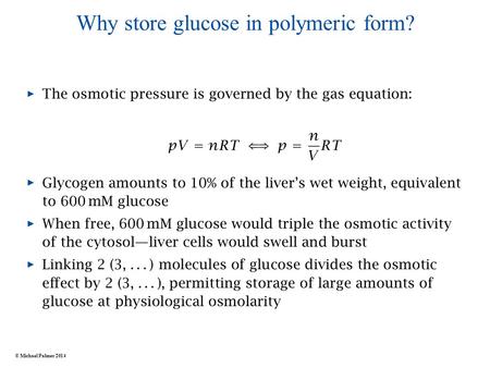 Why store glucose in polymeric form? © Michael Palmer 2014.