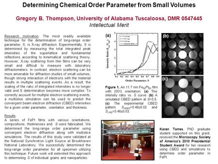 Determining Chemical Order Parameter from Small Volumes Gregory B. Thompson, University of Alabama Tuscaloosa, DMR 0547445 Intellectual Merit Ta enrichment.
