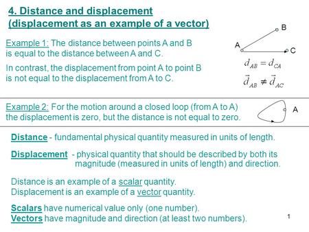 4. Distance and displacement (displacement as an example of a vector)