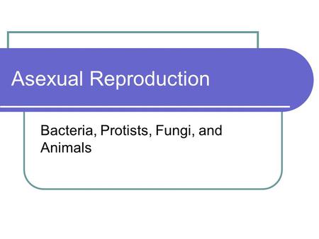 Asexual Reproduction Bacteria, Protists, Fungi, and Animals.
