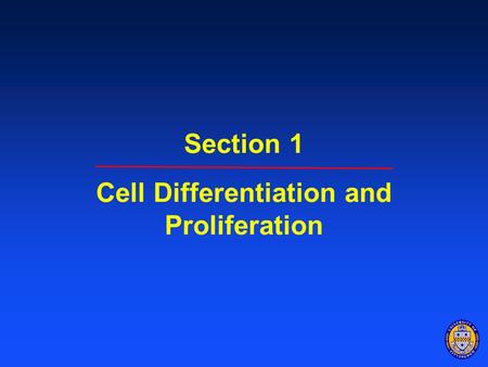 Section 1 Cell Differentiation and Proliferation.