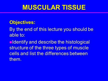 MUSCULAR TISSUE Objectives: