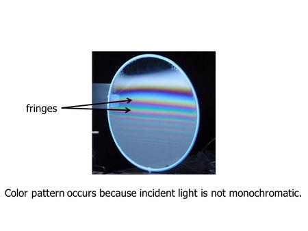 Fringes Color pattern occurs because incident light is not monochromatic.