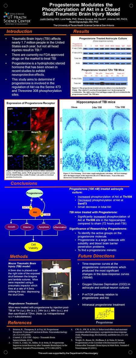 Introduction Progesterone Modulates the Phosphorylation of Akt in a Closed Skull Traumatic Brain Injury Model Justin Garling, MSII, Lora Watts, PhD, Shane.
