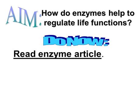 How do enzymes help to regulate life functions? Read enzyme article.