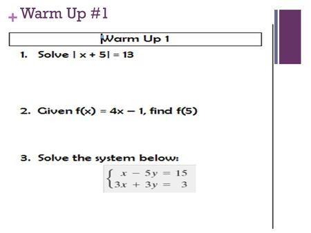 + Warm Up #1. + Polynomials Unit 6 + 6.1 - Polynomial Functions.