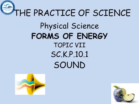 THE PRACTICE OF SCIENCE Physical Science FORMS OF ENERGY TOPIC VII SC.K.P.10.1 SOUND.