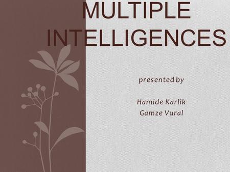 Presented by Hamide Karlik Gamze Vural MULTIPLE INTELLIGENCES.