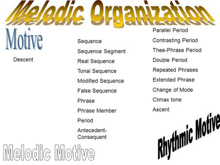 Melodic Organization Motive Rhythmic Motive Melodic Motive